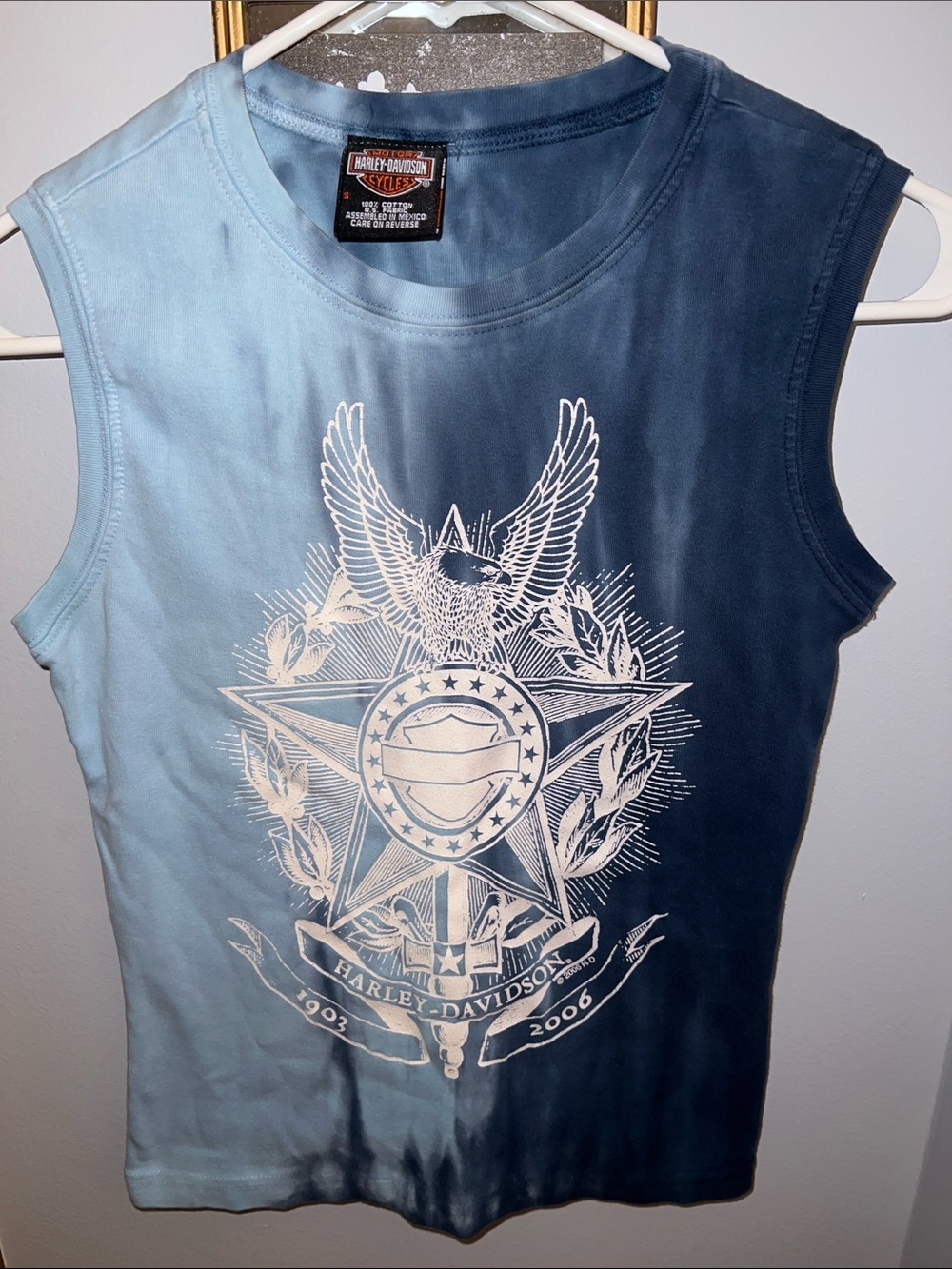 Harley-Davidson Navy to Light Blue Ombre Sleeveless Graphic Tank
